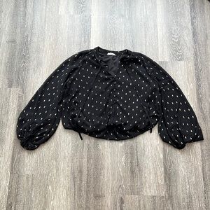 blu pepper black gold chiffon blouse medium puffy